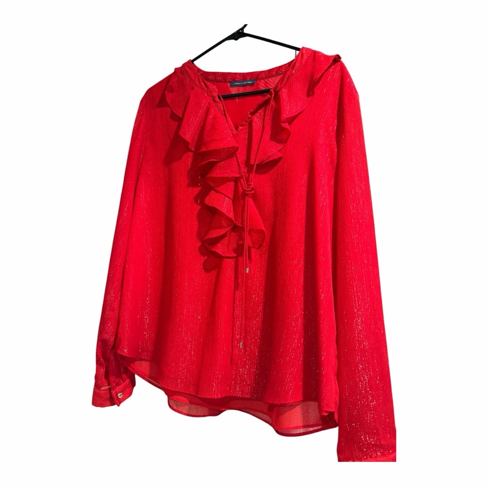 Tommy Hilfiger Red Ruffle Front Blouse